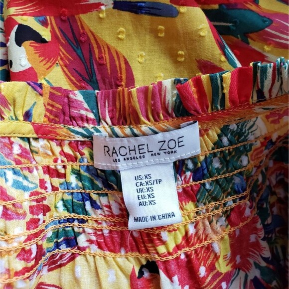 Rachel Zoe Parrot Tropical Cotton Textured Colorful Short Sleeve Blouse Top XS - Picture 9 of 11
